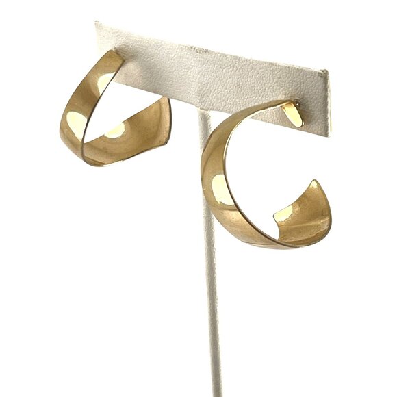 Gold-Tone Spiral Hoop Earrings With Post Back For Women Minimalist - Picture 7 of 8